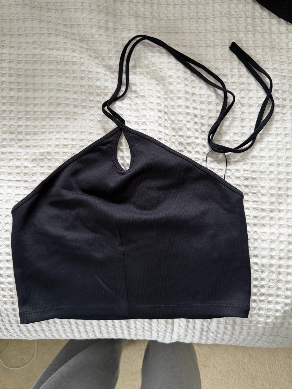 Zara Black Ribbed Halter Crop Top